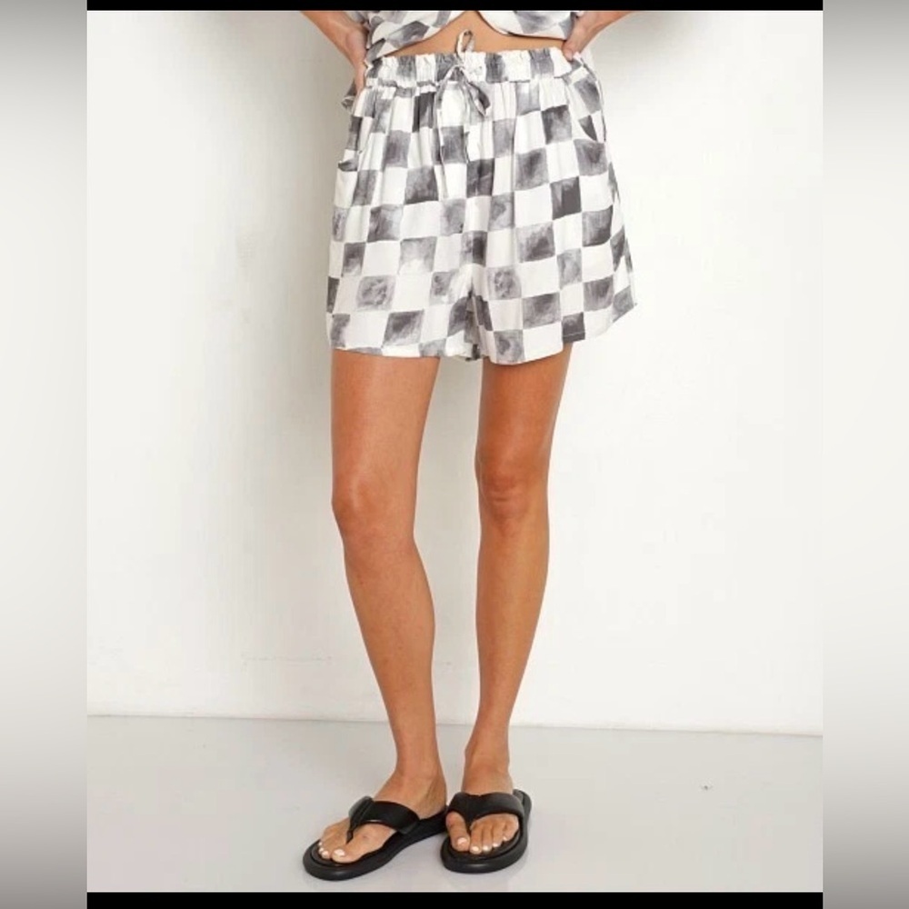 Jen's Pirate Booty XS Ocean Front Kula Shorts Silver Check Boho Beach Summer